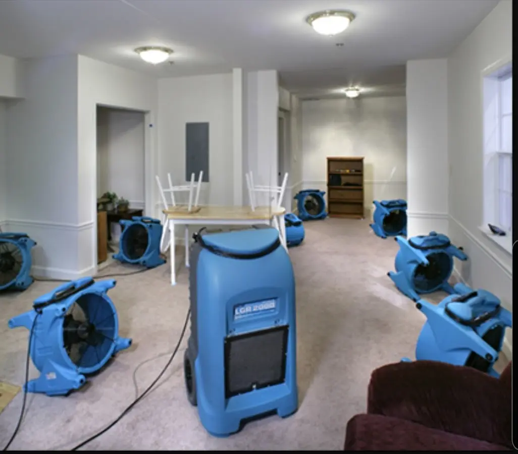 Air movers and dehumidifier setup for Water Damage Restoration in Montpelier